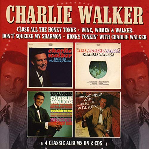 "CD cover featuring Charlie Walker's image and four album covers on red background."