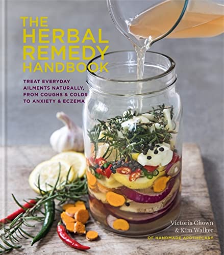 Book cover with herbs in a jar and liquid being poured in.