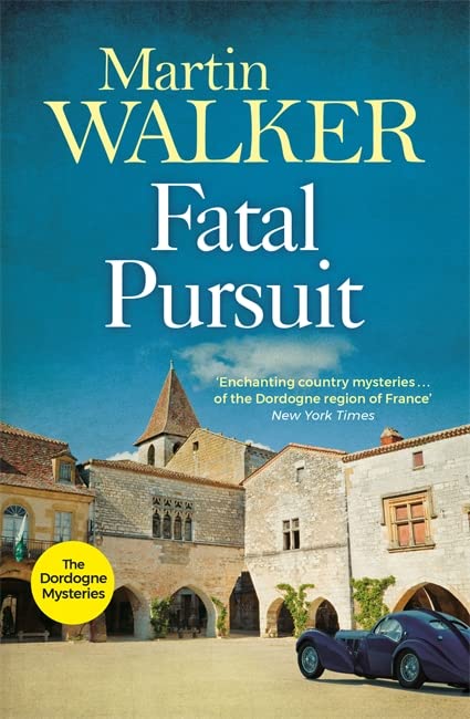 Book cover showing a French village square and a vintage car under blue sky.