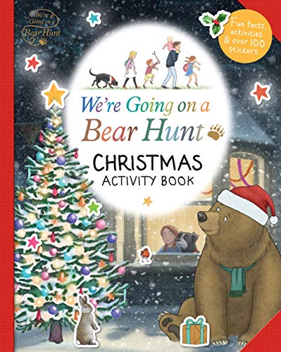 “We’re Going on a Bear Hunt” Christmas activity book with bear and tree.