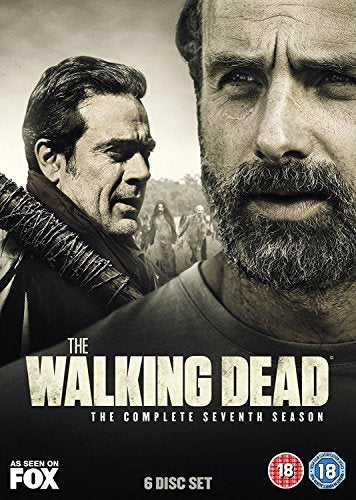 "The Walking Dead Season 7 DVD cover featuring Negan and Rick Grimes in black and white."