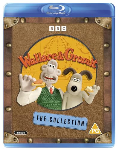 Blu-ray cover featuring Wallace and Gromit with a brown suitcase design.