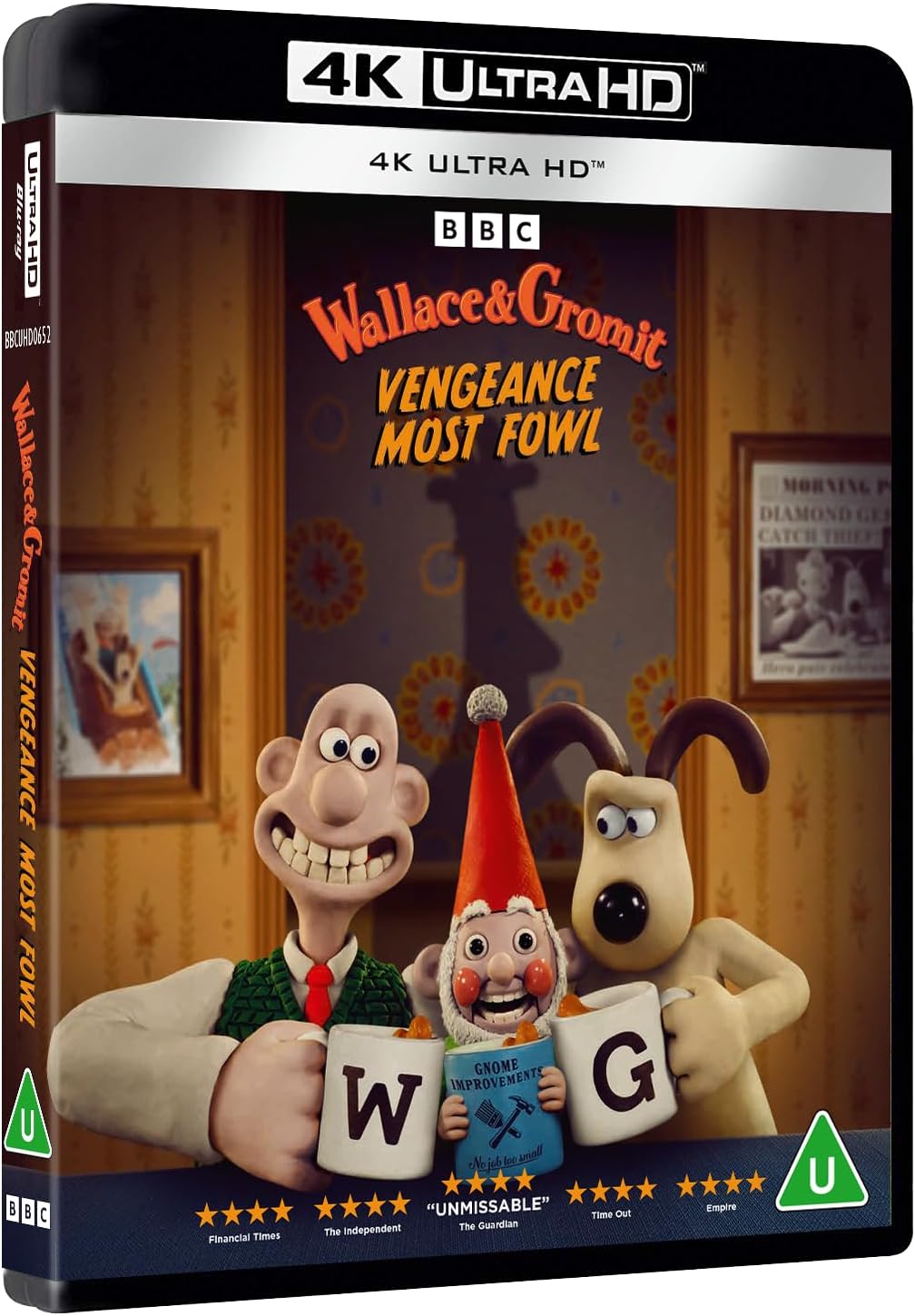 Wallace & Gromit UHD Blu-ray cover featuring the duo and a mischievous penguin.