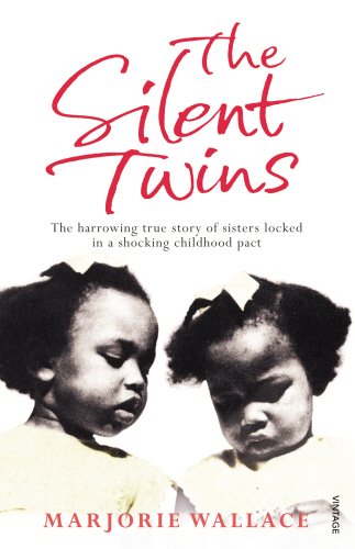 Book cover with black and white image of two young girls and blue title text.