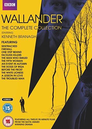 DVD cover for "Wallander" featuring Kenneth Branagh, yellow and blue tones.