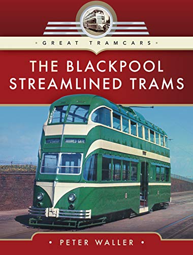 Green, double-decker Blackpool streamlined tram on a seaside road.