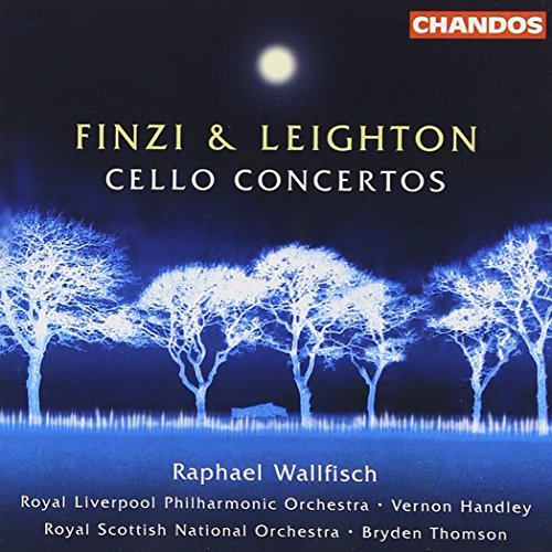 CD cover for Finzi & Leighton cello concertos, with trees and moon.
