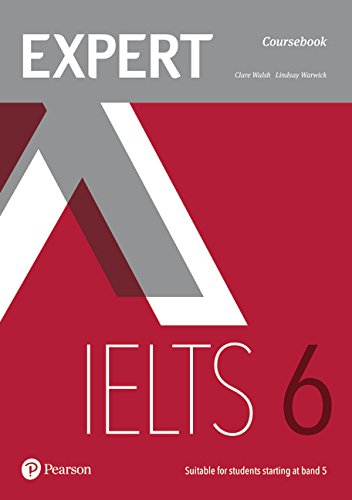 Red and grey "Expert IELTS 6" coursebook cover with large angled design.
