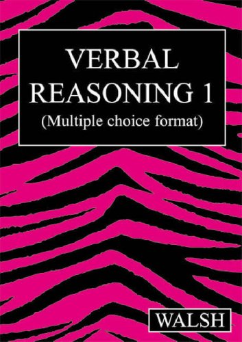 Book cover with pink and black zebra stripes, title "Verbal Reasoning 1".