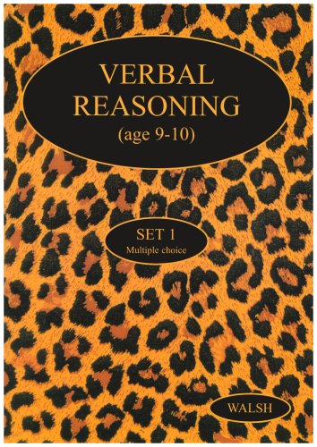 Book cover: "Verbal Reasoning Age 9-10 Set 1" with leopard print background.