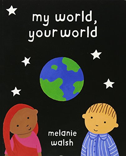 "Children's book cover featuring two children and the Earth against a black background."