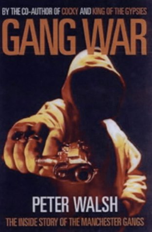 Book cover: “Gang War” with a hooded figure holding a handgun.
