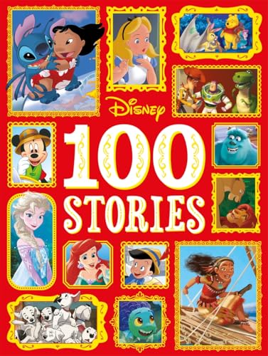 Disney “100 Stories” book cover featuring various characters in frames.