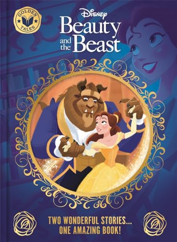 Belle and the Beast dancing inside a gold ornate frame on a book cover.