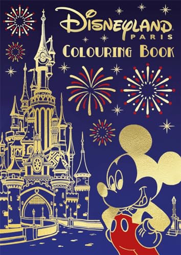 Disneyland Paris colouring book cover with castle, Mickey Mouse, and fireworks.