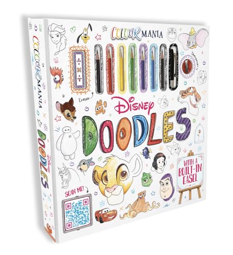 Disney Doodles art set with coloring tools and character illustrations.
