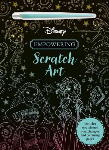 Disney scratch art book with tool, featuring Moana and Rapunzel.