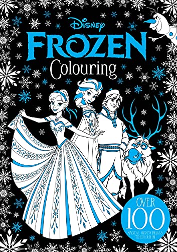 Frozen colouring book cover featuring Anna, Elsa, Kristoff, Sven, and Olaf.