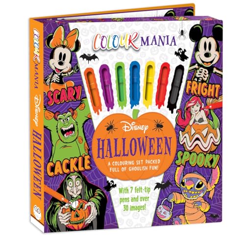 Disney Halloween coloring set with pens, featuring Mickey, Minnie, and other characters.