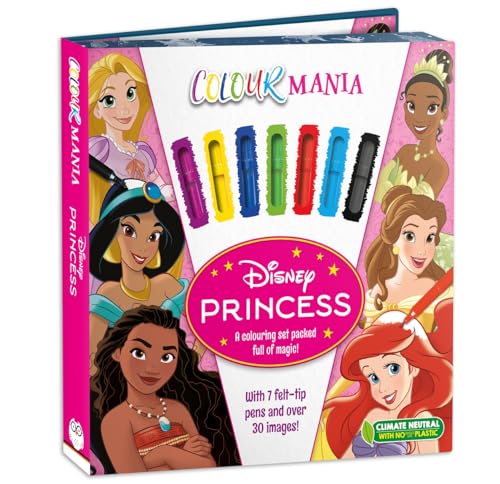 Disney Princess Colourmania coloring set with pens and multiple characters.