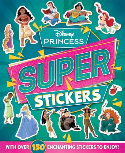 Disney Princess sticker book cover featuring various princesses and “SUPER STICKERS” text.