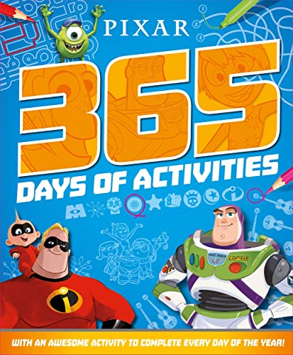 Pixar activity book cover featuring characters like Buzz Lightyear and Mike Wazowski.