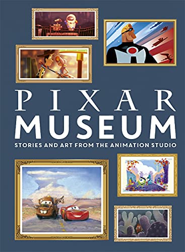 Book cover titled Pixar Museum featuring framed scenes from various Pixar animated films.