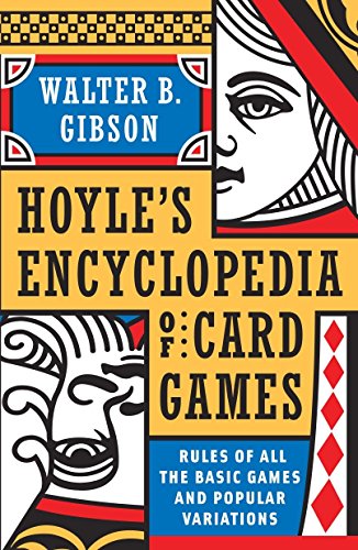 Book cover for Hoyle's Encyclopedia of Card Games featuring stylized playing card illustrations.