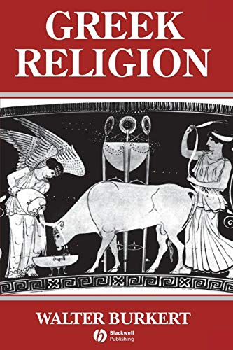 Book cover: "Greek Religion" with ancient Greek imagery of figures and animals.