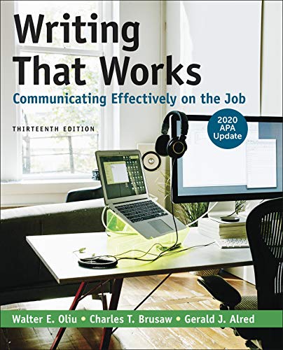 Textbook cover with laptop, headphones, and office setting; title: "Writing That Works.