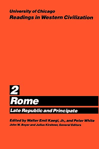 Book cover: "Readings in Western Civilization, v.2: Rome" with orange background.