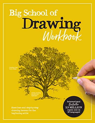 Yellow workbook cover with a sketched tree and a hand holding a pencil.