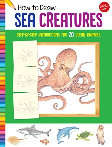 Book cover: “How to Draw Sea Creatures” featuring an octopus and sketches.