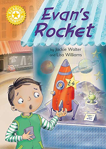 Book cover: boy looking at a red rocket in a shop window.