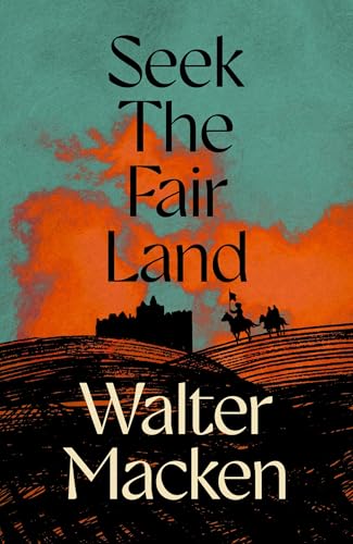 Book cover with title and author text over a silhouette of riders and castle.