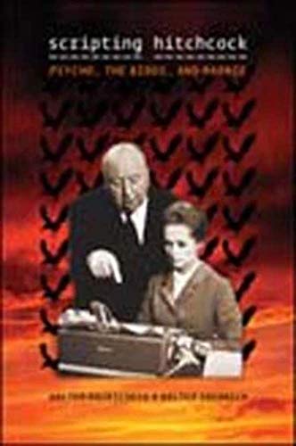 Book cover featuring Alfred Hitchcock and a vintage typewriter, with birds.