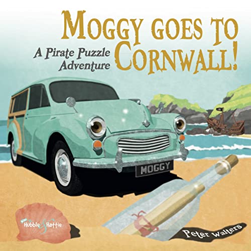 Book cover: light blue car, message in a bottle, pirate ship.