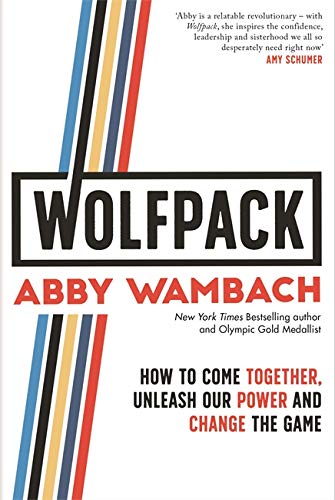 Book cover for “WOLFPACK” by Abby Wambach, with bold text and colorful stripes.