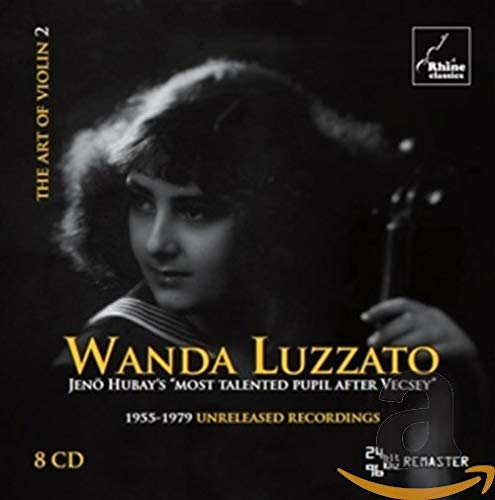 Black and white portrait of Wanda Luzzato with a violin, CD cover art.