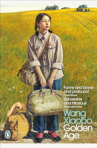 A young woman stands in a yellow field holding a bag, with luggage nearby.