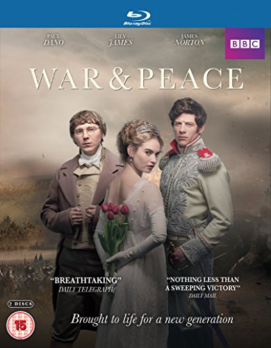 War & Peace" Blu-ray cover featuring three actors in period costumes.