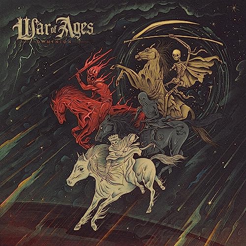 CD cover art: Four horsemen with skeletal riders in a stormy sky.