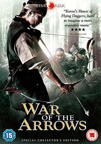 DVD cover for "War of the Arrows" featuring a man drawing a bow.