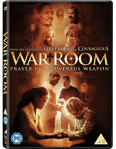 War Room" DVD cover featuring a group of people praying, warm tones.