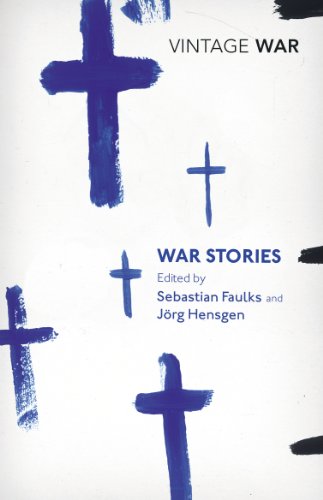 Book cover: "War Stories" with blue cross imagery, white background.
