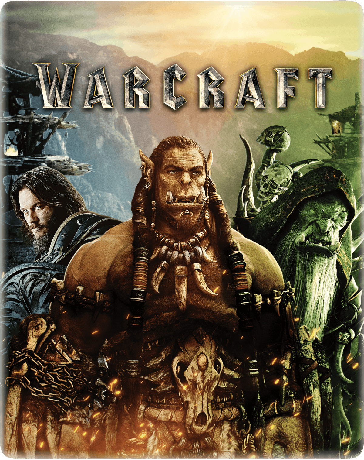 Warcraft movie steelbook cover featuring orc and human characters.