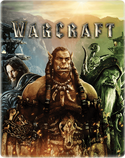 Warcraft movie steelbook cover featuring orc and human characters.