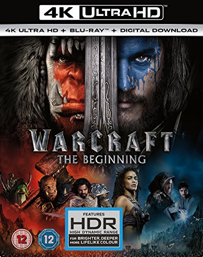 Warcraft The Beginning 4K Ultra HD Blu-ray cover featuring orc and human character portraits.