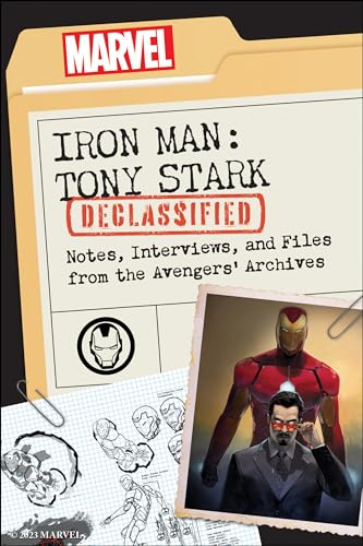 Book cover featuring Iron Man, sketches, and a classified file aesthetic.