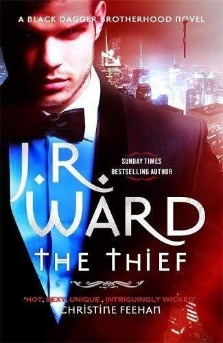 Book cover: man in suit, city skyline, title “The Thief” in silver.